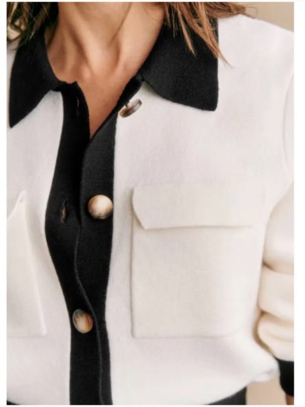 Sezane Betty Cardigan - Ecru and Black - Picture 6 of 9